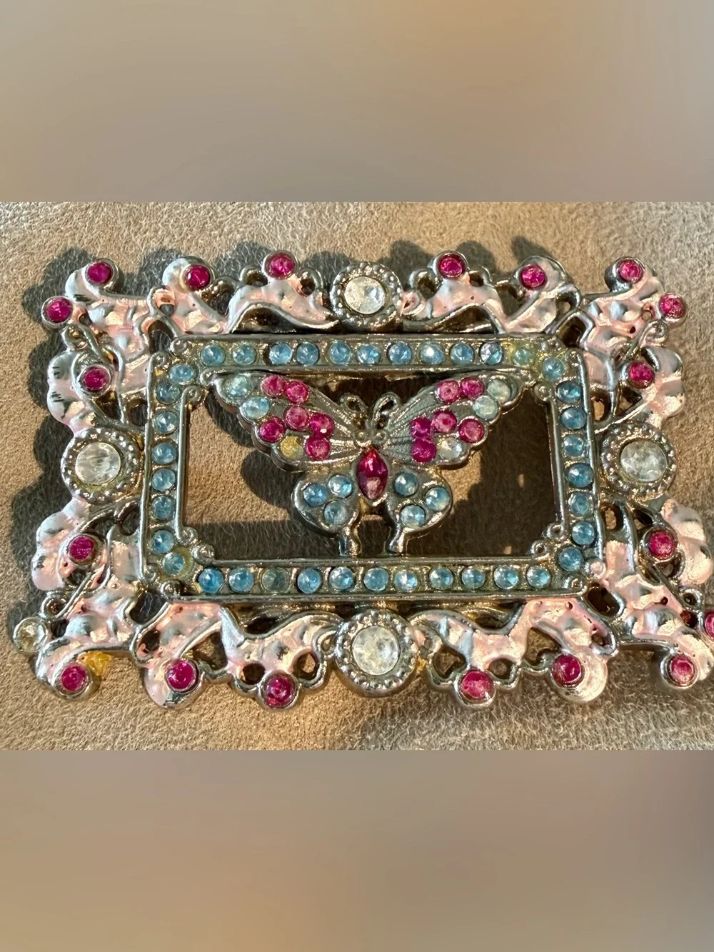 Butterfly Crystal Rhinestone Belt Buckle in Pink & Light Blue